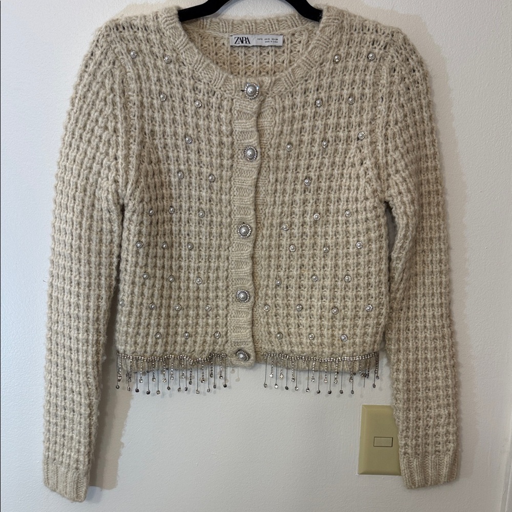 Zara Beige Beaded Cardigan